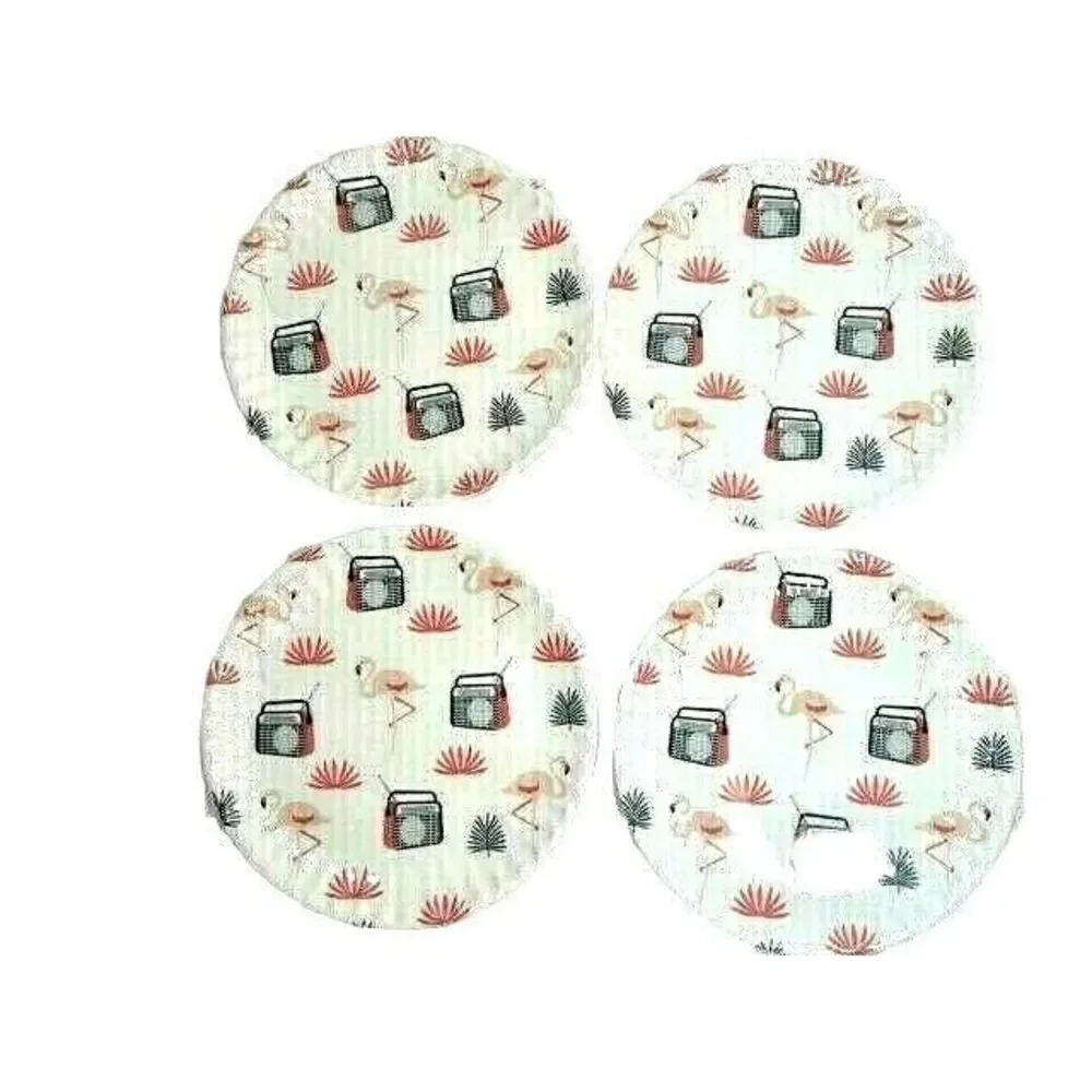 Kensie Retro Radio Pink Flamingos Salad Dessert Plates 4pc Lightweight Melamine